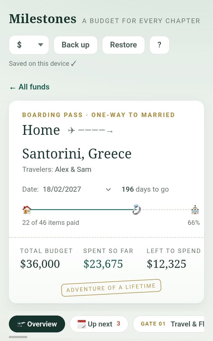 Milestones boarding pass on a phone